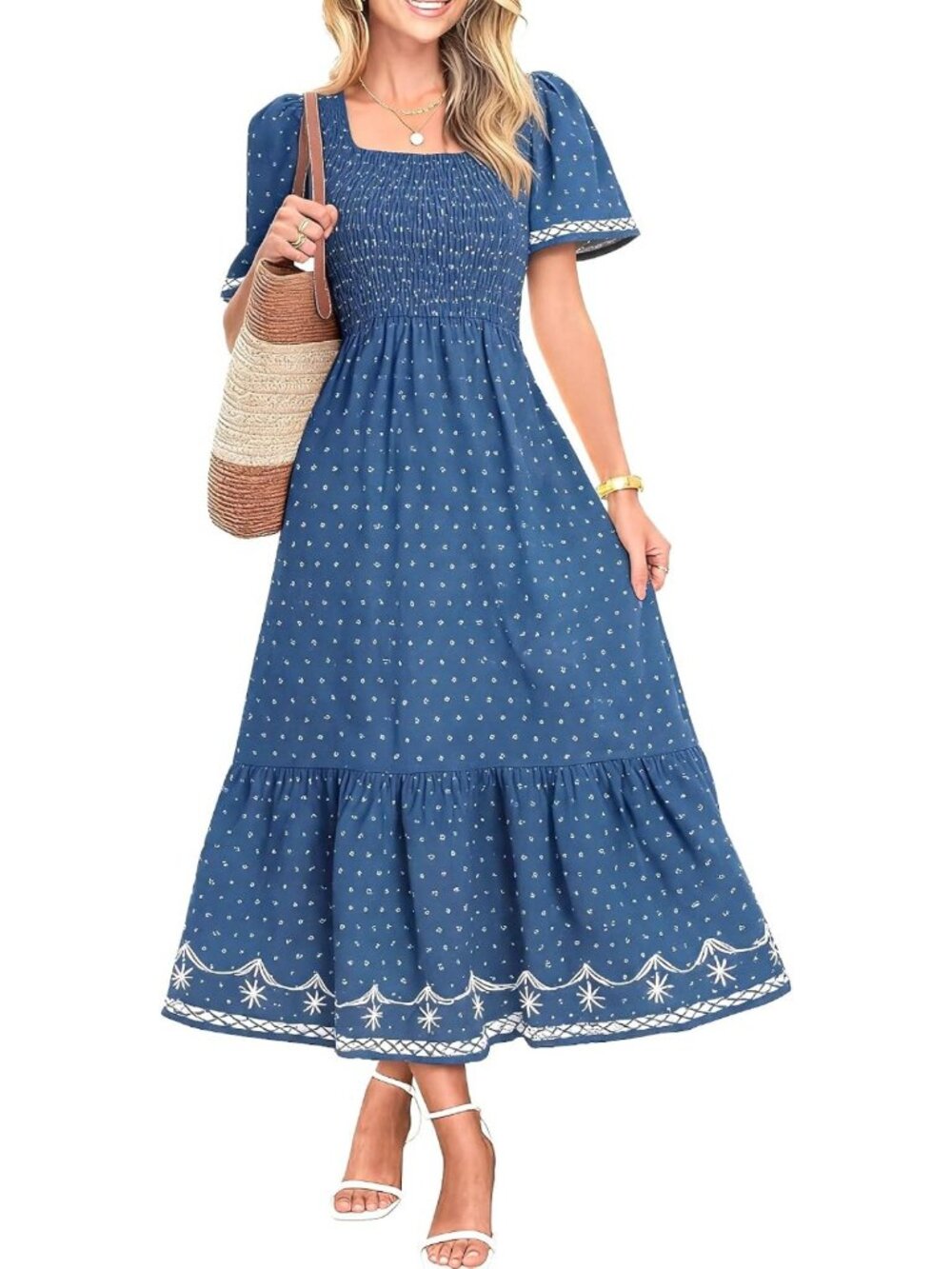 Boho Smocked Maxi Dress for Women | Flowy Summer Style, Perfect for Vacay